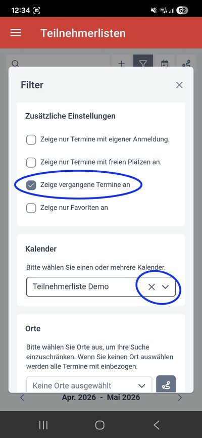 Schritt 3 vergangene Termine einblenden