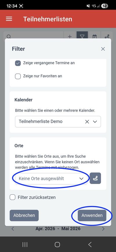 Schritt 4 Kalender oder Kurs auswählen