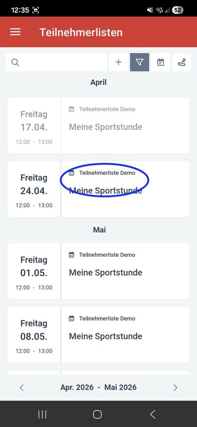 Schritt 5 Termin in der Liste öffnen
